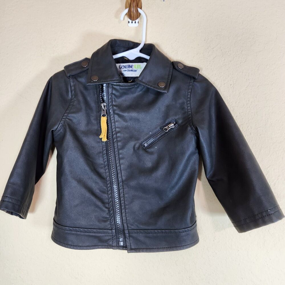 Genuine Kids by OshKosh black Faux Leather Lined biker Jacket 12 months